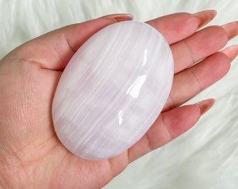 Pink calcite palmstone | Mangano calcite reiki palmstone meditation crystal healing journey home decoration