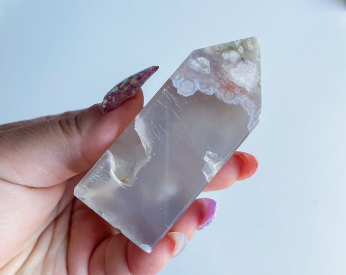 Druzy flower agate geode Crystal tower pink flower agate crystal tower healing crystal home decor
