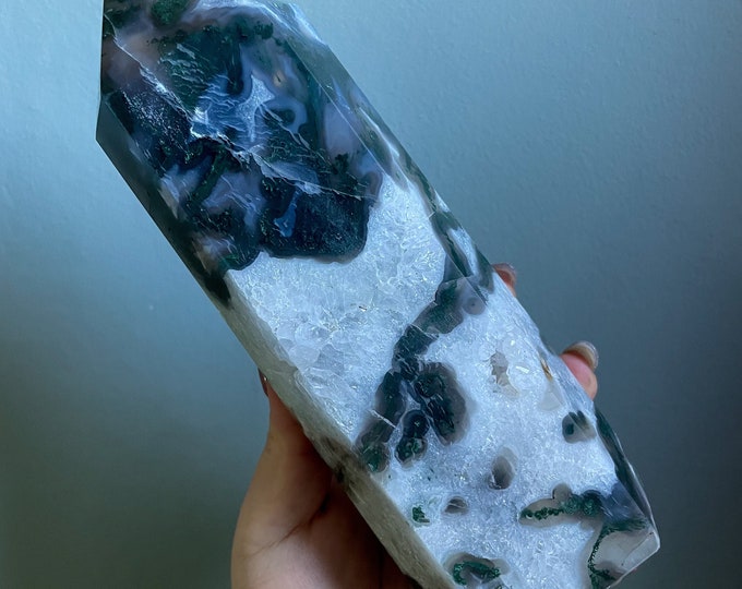 Moss agate crystal tower | moss agate home decoration | moss agate ornament | healing crystal | birthstone gifts| wedding anniversary gift