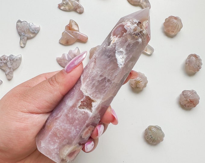 Premium pink flower agate (pk) Crystal tower | pink flower agate crystal tower healing crystal home decor |crystal gift |unique home decor|
