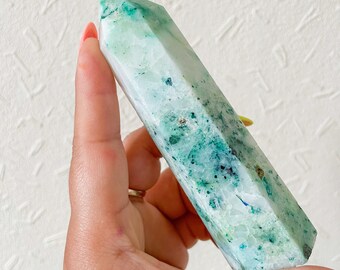 Chrysocolla in quartz | Phoenix stone crystal tower