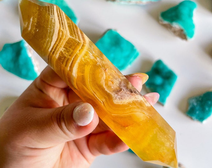 Natural yellow fluorite Double terminated crystal wand crystal healing crystal grid crystal magic home decoration meditation