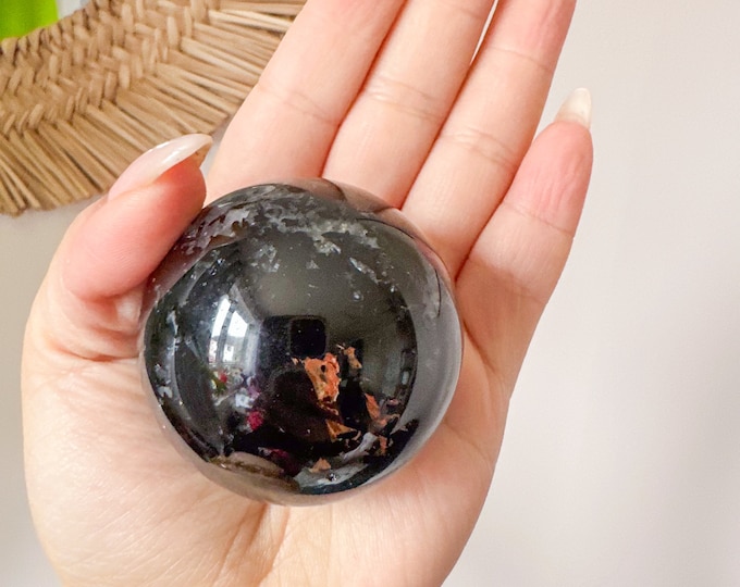 Black Tourmalated quartz crystal sphere | healing crystal home decoration  | birthstone gifts| wedding anniversary gift