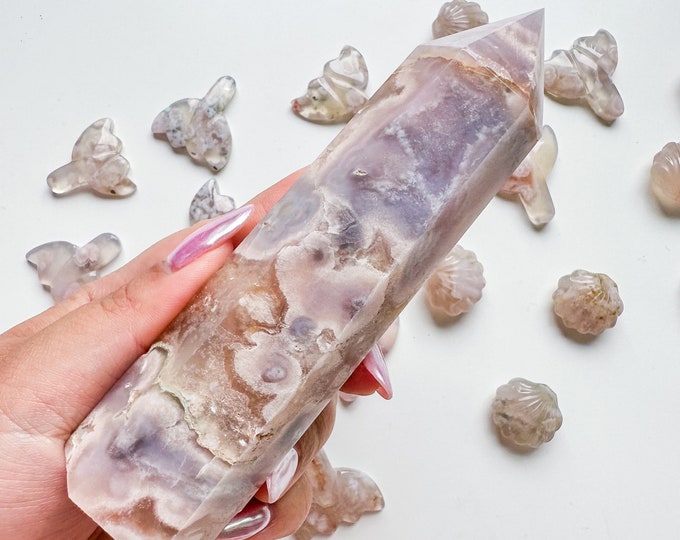 Premium pink flower agate (pk) Crystal tower | pink flower agate crystal tower healing crystal home decor |crystal gift |unique home decor|
