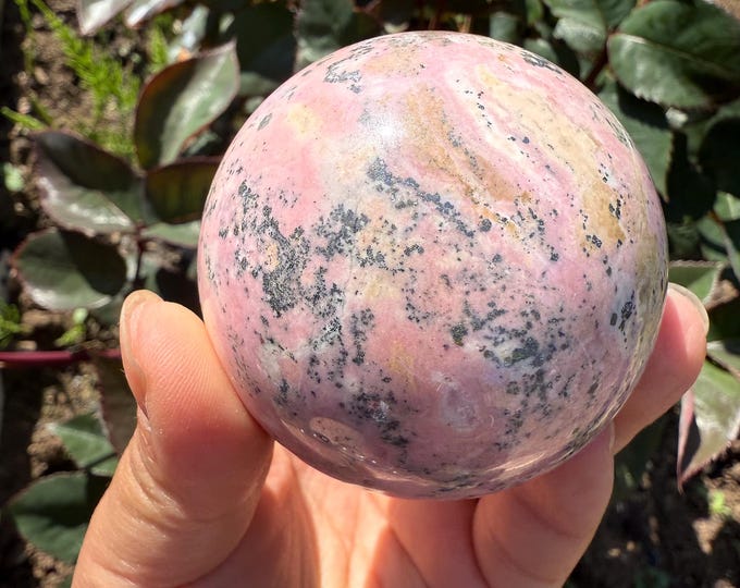 Peruvian Rhodochrosite with pyrite Sphere |pink crystal gift | pink crystal wellbeing home decoration | unique love birthday gift