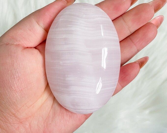Pink calcite palmstone | Mangano calcite reiki palmstone meditation crystal healing journey home decoration