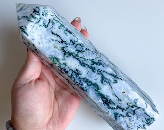 Moss agate crystal tower | moss agate home decoration | moss agate ornament | healing crystal | birthstone gifts| wedding anniversary gift 