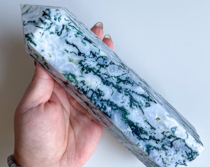 Moss agate crystal tower | moss agate home decoration | moss agate ornament | healing crystal | birthstone gifts| wedding anniversary gift