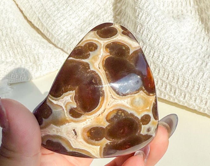 Rare Orbicular Chocolate Calcite Freeform – Grounding Crystal for Emotional Healing & Home Decor
