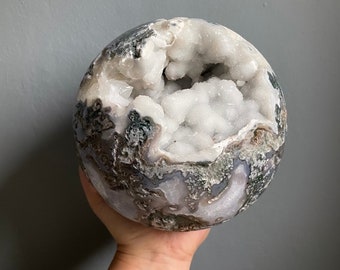 Natural Moss Agate Sphere - High Quality large Druzy Healing Crystal for Home Decor and Meditation