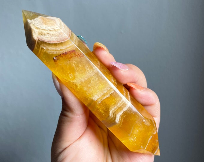 yellow fluorite DT crystal wand | Double terminated crystal wand | crystal healing crystal grid |crystal magic home decoration meditation