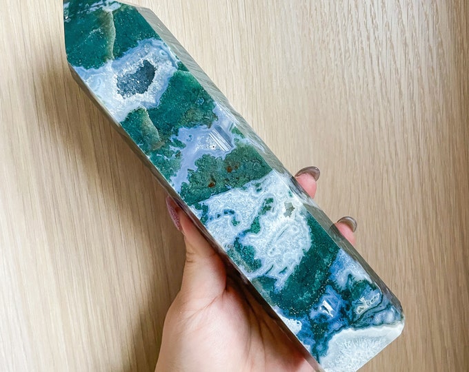 Moss agate crystal tower | moss agate home decoration | moss agate ornament | healing crystal | birthstone gifts| wedding anniversary gift