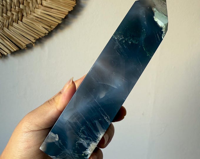 Premium Black flower agate crystal tower healing crystal home decor