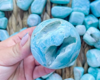 Blue aragonite crystal sphere healing crystal home decor