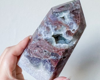 Matrix fluorite with quartz and calcite | rare fluorite crystal tower healing crystal
