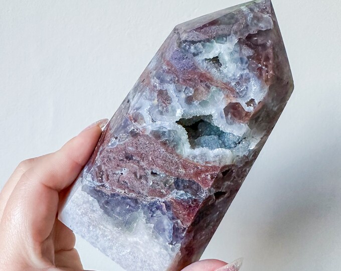 Matrix fluorite with quartz and calcite | rare fluorite crystal tower healing crystal