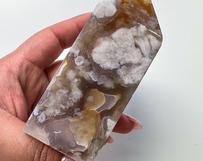 Black Flower agate crystal tower (NT) |flower agate home decoration | flower agate specimen  | unique gift| anniversary gift