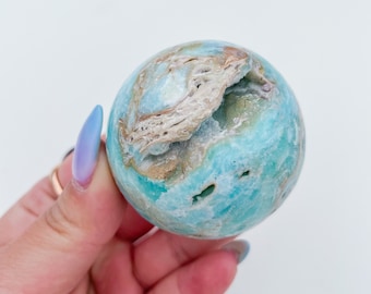 Blue aragonite crystal sphere healing crystal home decor