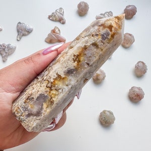 Premium yellow flower agate (pk) Crystal tower | yellow flower agate crystal tower healing crystal home decor |unique home decor|