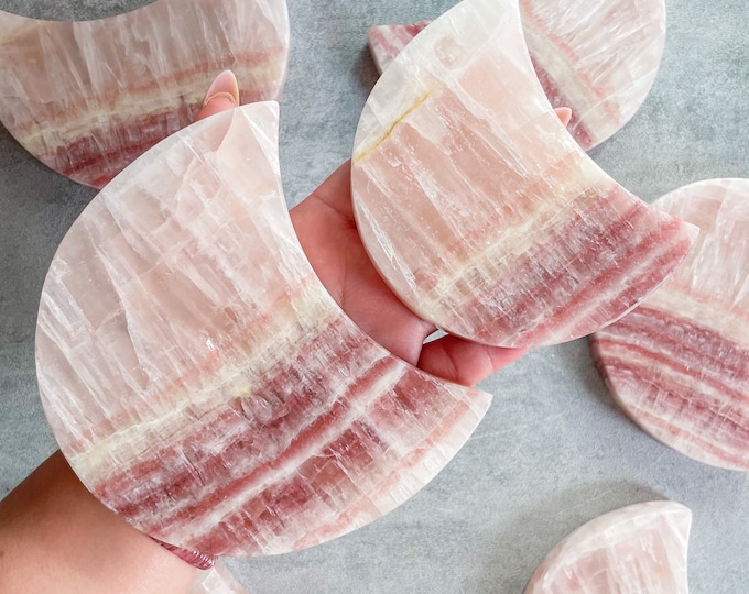 Rose calcite crystal moon crystal home decor healing crystal healing journey home decoration