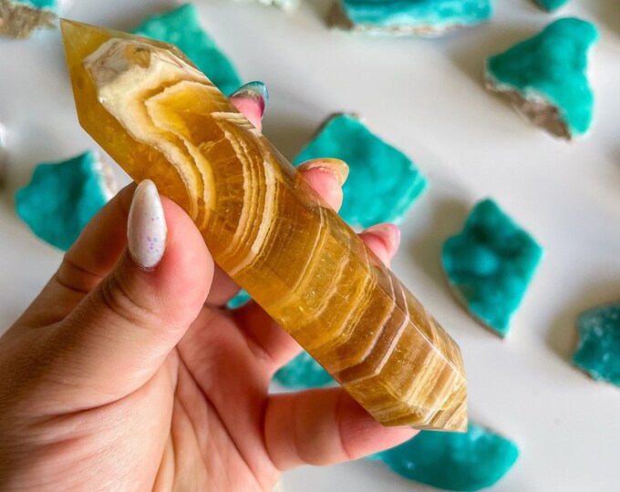 Natural yellow fluorite Double terminated crystal wand crystal healing crystal grid crystal magic home decoration meditation