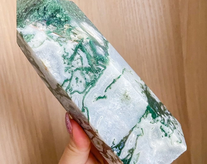 Moss agate crystal tower | moss agate home decoration | moss agate ornament | healing crystal | birthstone gifts| wedding anniversary gift