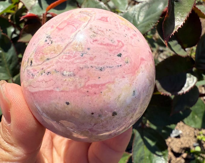 Peruvian Rhodochrosite with pyrite Sphere |pink crystal gift | pink crystal wellbeing home decoration | unique love birthday gift