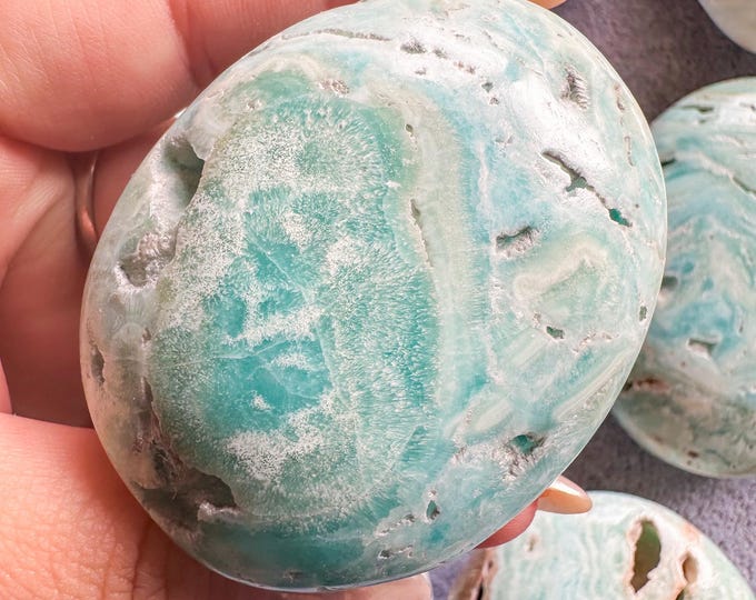Reiki Healing Blue aragonite palm stone- Throat chakra& root chakra Healing crystal
