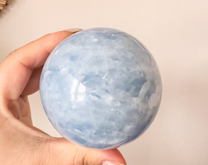 blue calcite sphere healing crystal home decor
