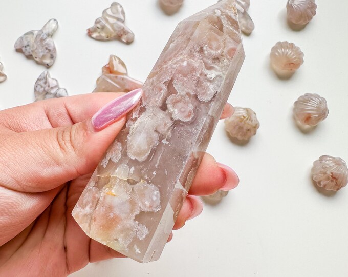 Premium pink flower agate (pk) Crystal tower | pink flower agate crystal tower healing crystal home decor |crystal gift |unique home decor|