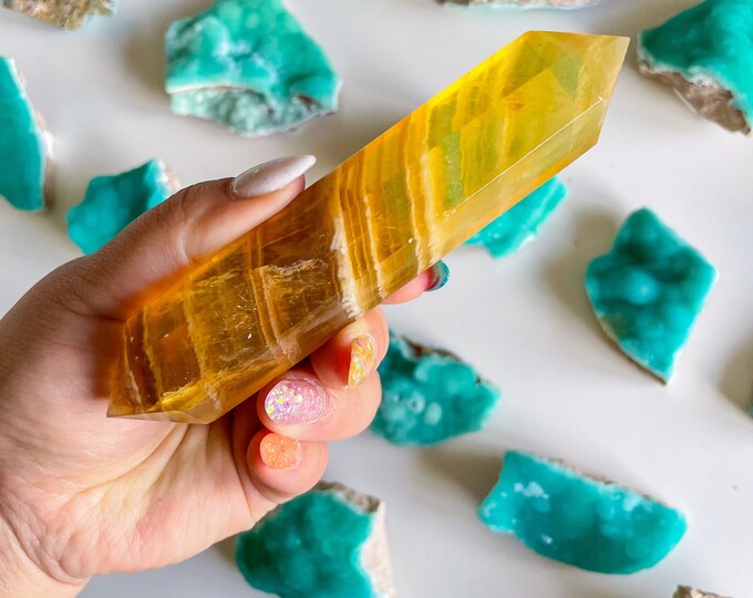 Natural yellow fluorite Double terminated crystal wand crystal healing crystal grid crystal magic home decoration meditation