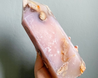 flower agate crystal tower | large Pink flower agate crystal tower healing crystal home decoration