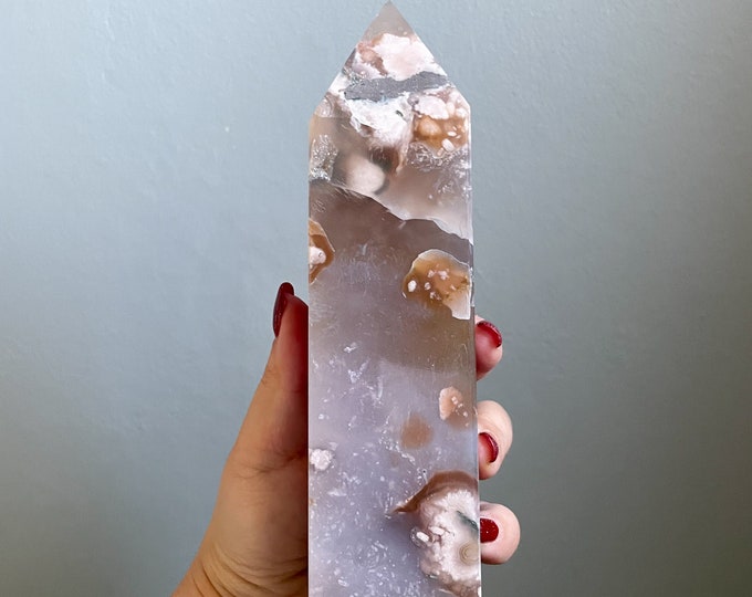 Flower agate crystal tower |cherry blossom agate home decoration | flower agate specimen | healing crystal | birthday gift|anniversary gift