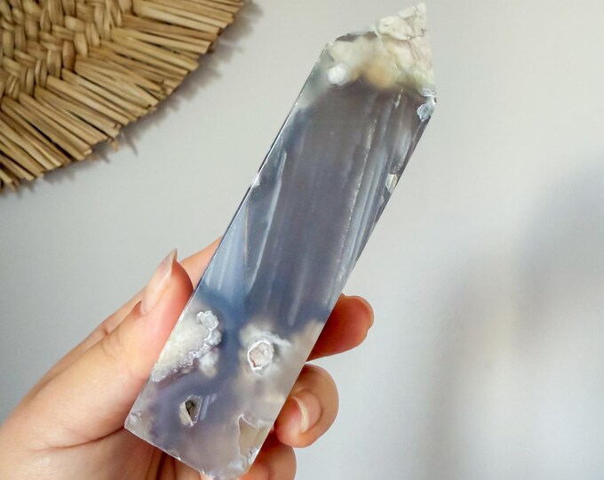 Premium Black flower agate crystal tower healing crystal home decor