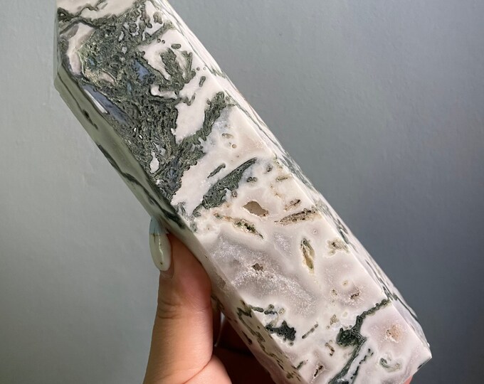 Moss agate crystal tower | moss agate home decoration | moss agate ornament | healing crystal | birthstone gifts| wedding anniversary gift