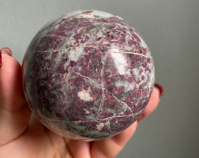 Rubellite lepidolite crystal sphere healing crystal home decor