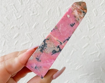 Rhodonite crystal tower chunky crystal tower healing crystal healing journey home decoration