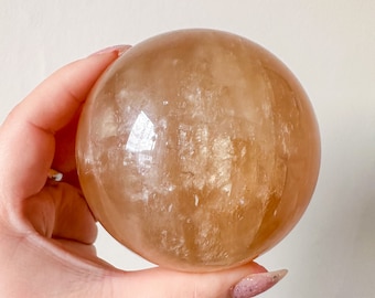 Honey calcite crystal sphere healing crystal home decor