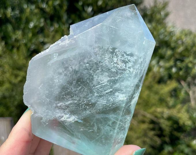Ice Green Fluorite crystal tower slab  | green fluorite crystal healing crystal home decor