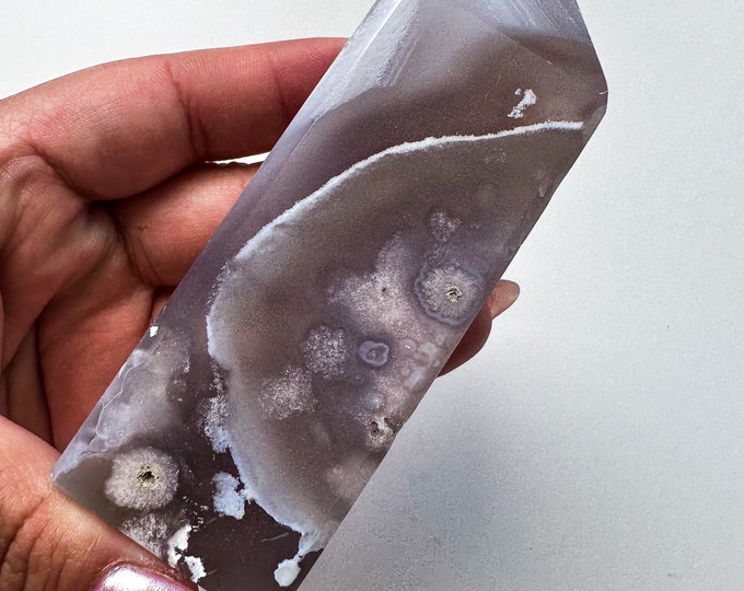 Black Flower agate crystal tower (NT) |flower agate home decoration | flower agate specimen  | unique gift| anniversary gift