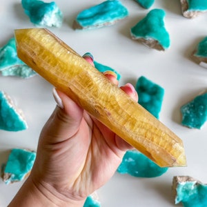 Natural yellow fluorite Double terminated crystal wand crystal healing crystal grid crystal magic home decoration meditation