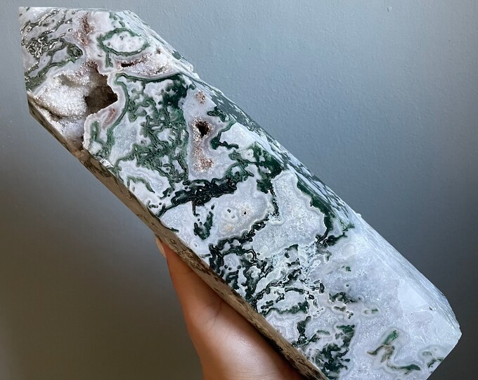 Moss agate crystal tower | moss agate home decoration | moss agate ornament | healing crystal | birthstone gifts| wedding anniversary gift