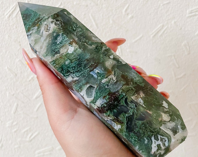 Moss agate crystal tower | moss agate home decoration | moss agate ornament | healing crystal | birthstone gifts| wedding anniversary gift