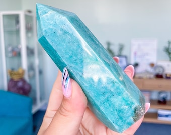 Amazonite high quality silver shimmer natural amazonite crystal tower healing crystal