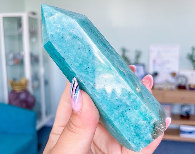 Amazonite high quality silver shimmer natural amazonite crystal tower healing crystal