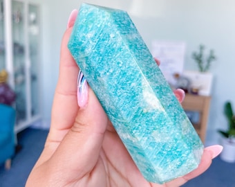 Amazonite high quality silver shimmer natural amazonite crystal tower healing crystal