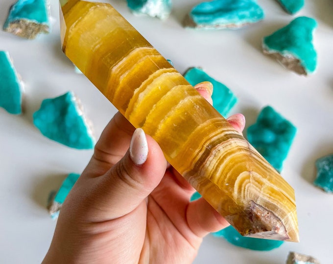 Natural yellow fluorite Double terminated crystal wand crystal healing crystal grid crystal magic home decoration meditation