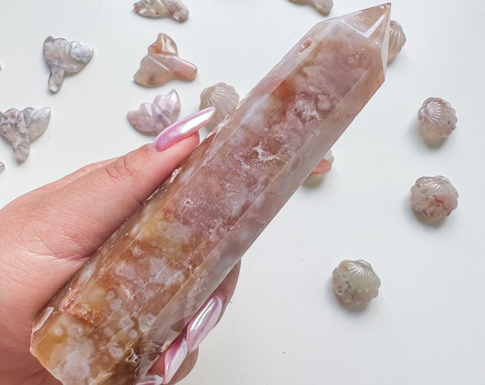 Premium pink flower agate (pk) Crystal tower | pink flower agate crystal tower healing crystal home decor |crystal gift |unique home decor|