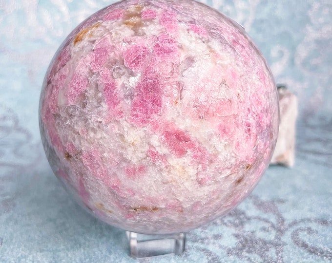 Rubellite lepidolite large crystal sphere healing crystal home decor