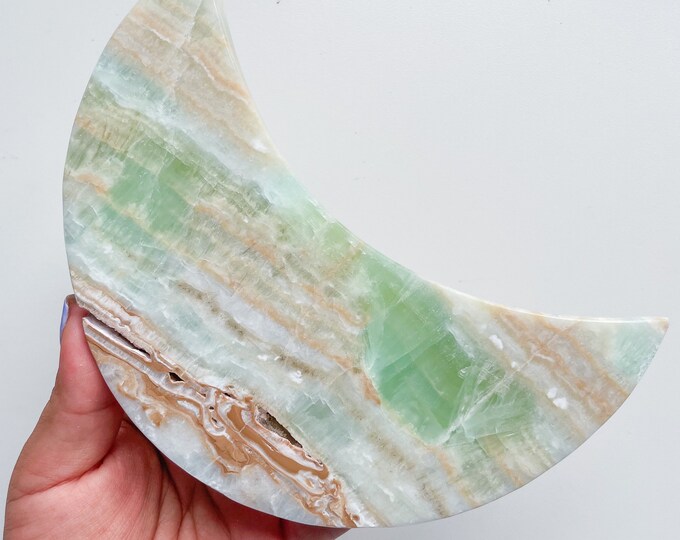 calcite large crystal moon hand carving healing crystal healing journey home decoration